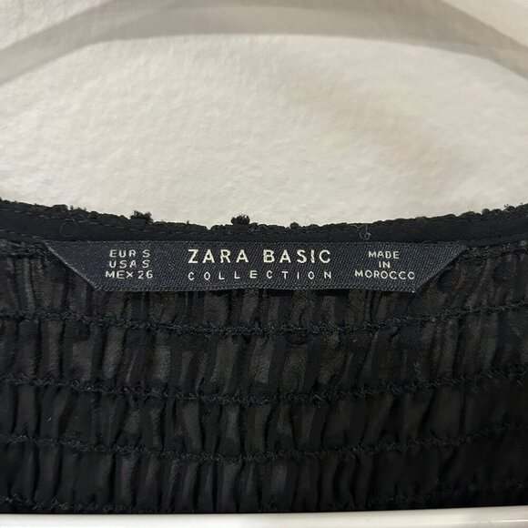 Zara Sheer Neck Ruffle Blouse Sheer Short Sleeve Black Women's Size Small - Picture 3 of 4